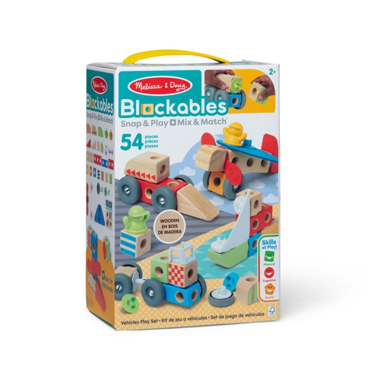 Melissa & Doug Blockables à emboîter véhicules Coffret de Blocs en Bois de Construction à Assembler et mélanger pour Les Tout Petits 54 pièces - vue 2