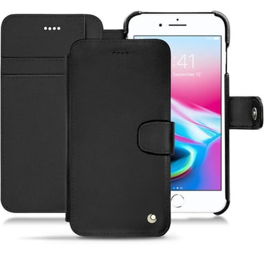 Housse cuir Apple iPhone 8 Plus - Rabat portefeuille - Noir - Cuir lisse