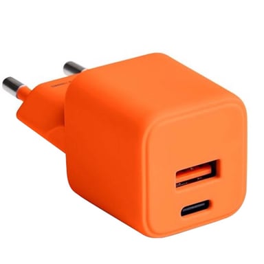 Chargeur Secteur Rapide USB-A 18W QC / USB-C 30W PD Compact GaN Orange