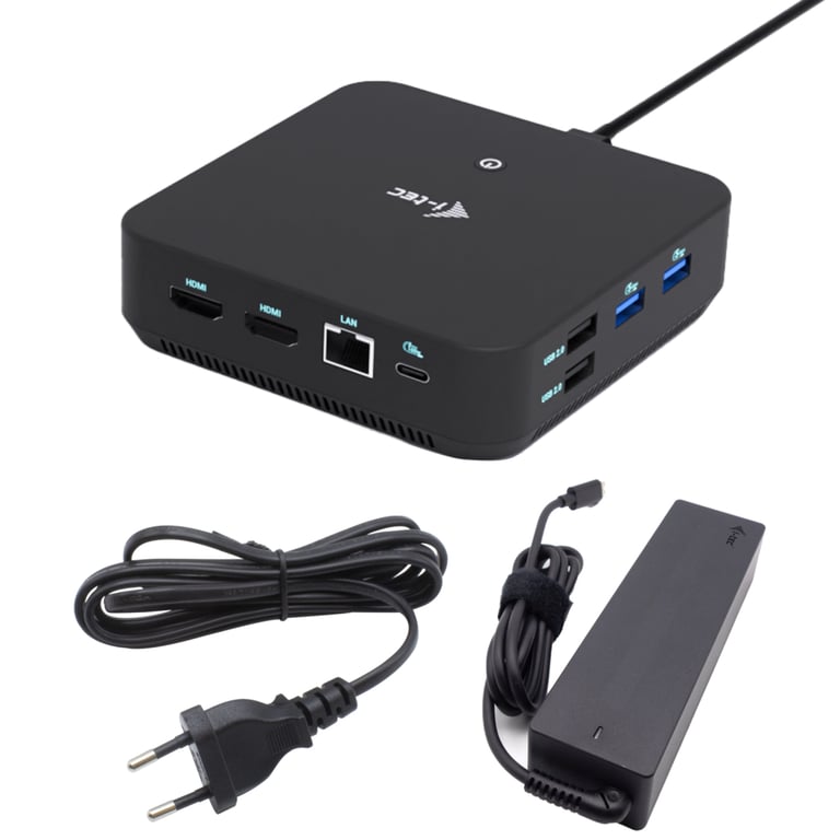 i tec USB C DP Dual HDMI Docking Station with Power Delivery + Universal Charger