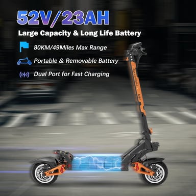 Trottinette électrique tout-terrain KuKirin G3 Pro 1200 W x 2 moteurs Pneus 10 pouces Batterie amovible 52 V 23,2 Ah