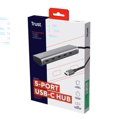 Hub USB Tipo-C Trust Halyx- 4xUSB Tipo-C- 1xUSB Tipo-C PD