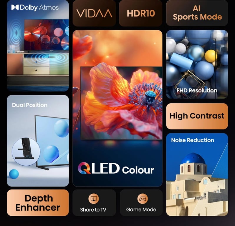 Hisense 32A5Q QLED Fernseher 80 cm 32 Zoll schwarz FullHD Tripple Tuner Smart TV Neigbarer Standfu? [Energieklasse F] 20016449 - vue 5