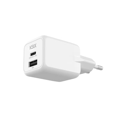 Ksix BCD20GANACB chargeur d'appareils mobiles Casques, Smartphone, Tablette Blanc Secteur Charge rapide Intérieure