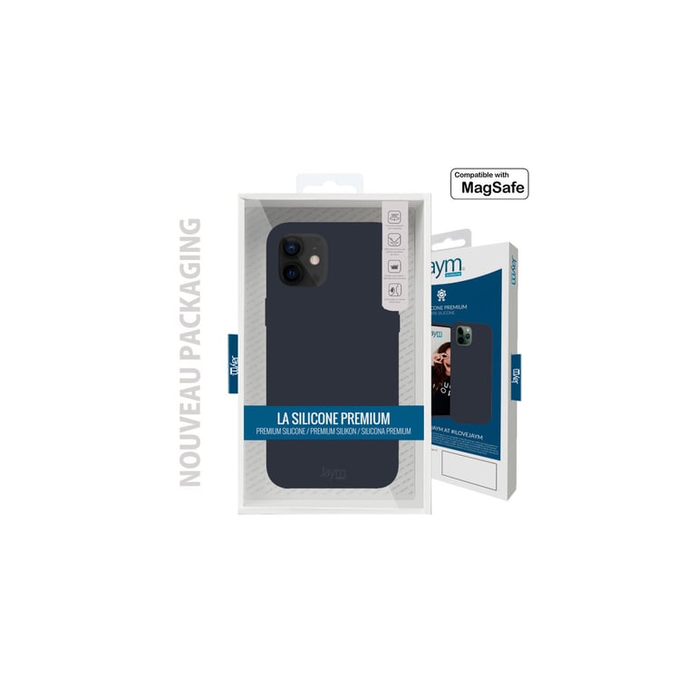 JAYM - Coque Silicone Premium Bleue pour Apple iPhone 14 Pro Compatible Magsafe 100% Silicone et Microfibre - Renforcée et Ultra Doux