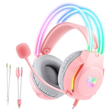 ONIKUMA - X26 Rose - Casque Gaming PC et Console LED RGB