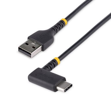 StarTech.com Cable de Carga USB-A a USB-C de 1m - Cable de Carga Rápida de Servicio Pesado USB Tipo C - Cable USB 2.0 - Cable USB Tipo C Acodado - Res