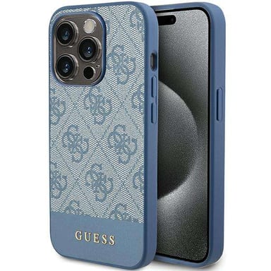 Custodia Guess per iPhone 15 Pro 6.1'' blu Custodia rigida 4G Stripe Collection