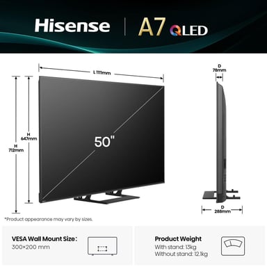 Hisense A7Q 50A7Q 127 cm (50'') 4K Ultra HD Smart TV Wifi Noir