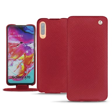Funda de piel Samsung Galaxy A70 - Solapa vertical - Rojo - Piel saffiano
