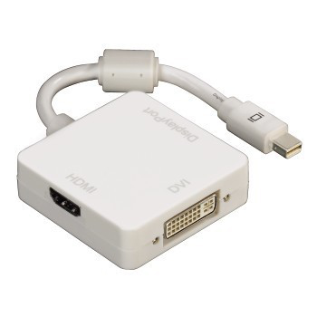 Adaptador 3 en 1 de mini DisplayPort a DVI, HDMI o DisplayPort, blanco