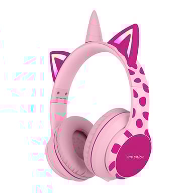 imoshion Casque sans fil pour enfants Unicorn LED Light - Limiteur de décibels - Avec câble AUX - Pink / Hot Pink