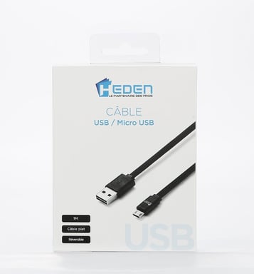 Cable USB/micro USB plano negro de 1 m - reversible