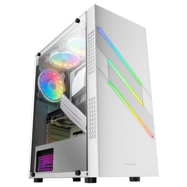 Mars Gaming MC-U3, Caja PC Gaming ATX XL, Frontal Triple ARGB, Ventilador 12cm ARGB, Ventana Cristal Templado, Blanco