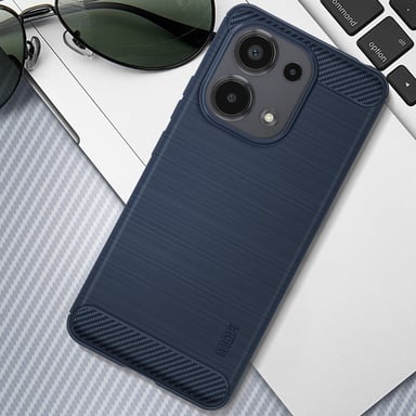 Coque Silicone pour Xiaomi Redmi Note 13 4G Effet Métal Brossé Carbone Bleu