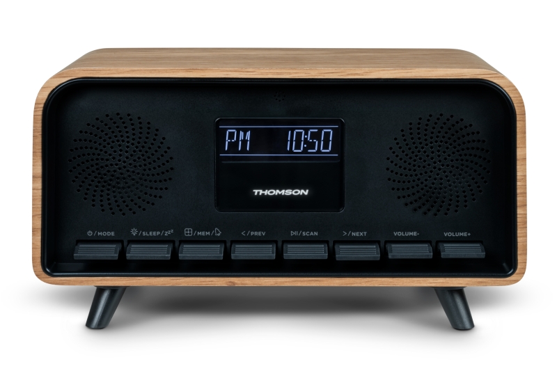 Enceinte Bluetooth rétro Thomson RT850BT - Radio-réveil - Puissance musicale 30 W - Couleur bois/n - Neuf