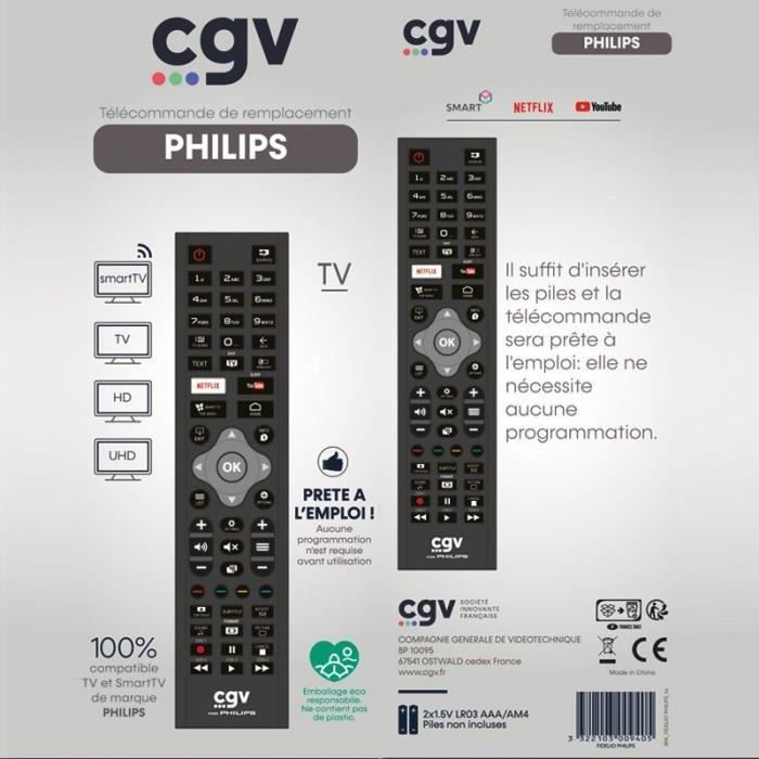 Télécommande de remplacement CGV FIDELIO Philips Pour téléviseurs Philips Sans programmation Prête à 'emploi - vue 4