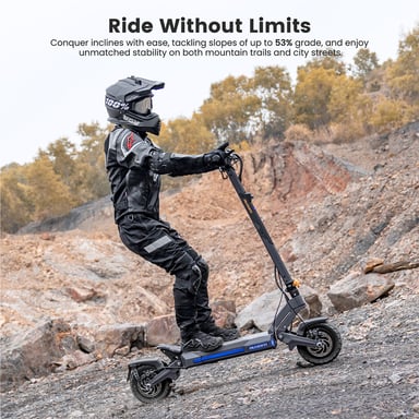 Patinete Eléctrico Ausom DT2 Pro, Motores 21100W, Batería de 52V 23.4Ah, Neumáticos de 10.3”, Velocidad Máxima de 68 km/h, Autonomía Máxima de 115 km, Frenos de Disco Hidráulicos Delanteros y Traseros, Suspensión de Brazos Oscilantes.