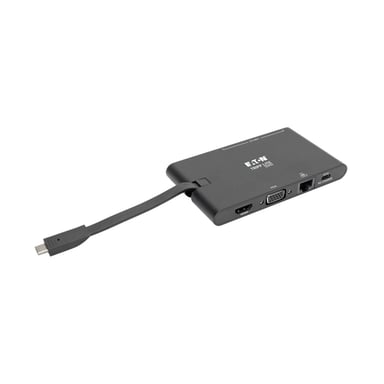 Tripp Lite U442-DOCK3-B Estación de Conexión USB C - 4K HDMI, VGA, USB 3.2 Gen 1, Hub USB A y USB C, GbE, Tarjeta de Memoria, Carga PD de 100W, Negro