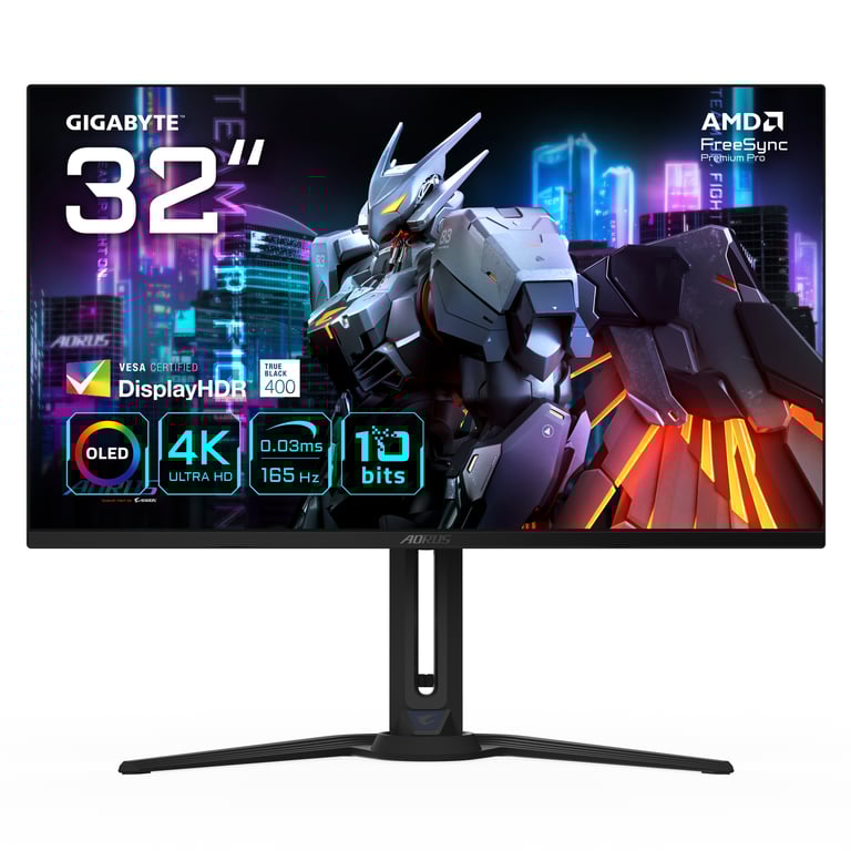 GIGABYTE AORUS FO32U 31 5” Moniteur de jeu UHD 3840 x 2160 UHD 165Hz 0 03ms 250 cdm² FreeSync Premium Pro DisplayHDR True 400 HDMI 2.1 DisplayPort 1.4 Neuf