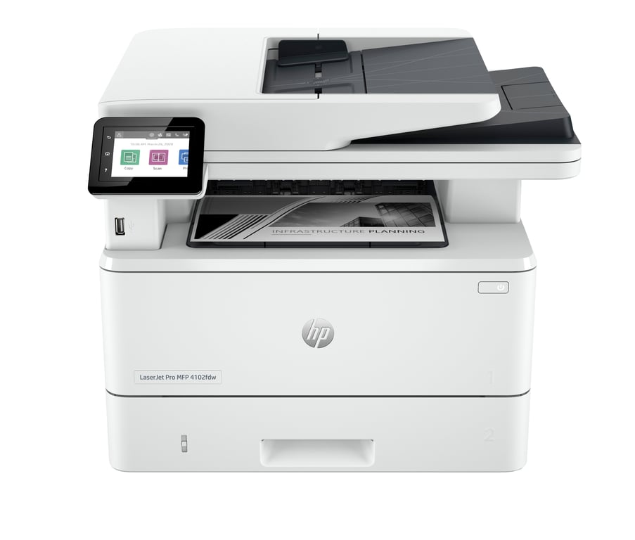 HP LaserJet Pro 4102fdw Sans fil Multifunction Noir et blanc Imprimante, Copieur, Scanner; Recto verso - Neuf
