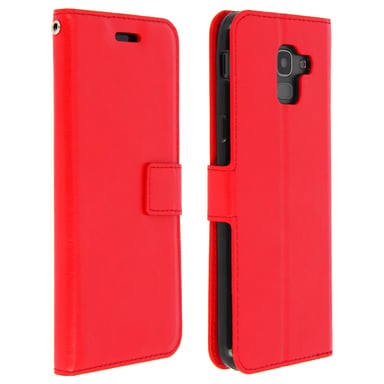 Housse Folio pour Samsung Galaxy J6 Étui pour Huawei Porte carte Fonction Support Rouge