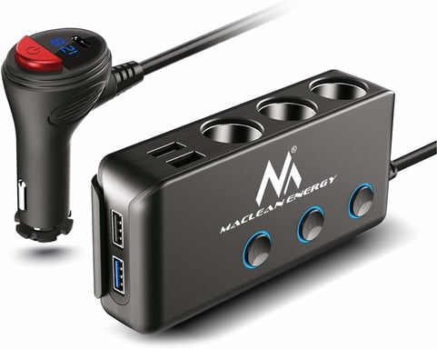 Maclean MCE218 cargador de dispositivo móvil Smartphone, Tableta Negro Encendedor de cigarrillos Carga rápida Auto