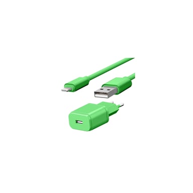 Pack Chargeur Secteur 1 USB 1A + Câble USB vers Lightning - 1,7 mètres - Collection POP - Vert