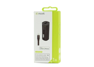 Tab Pack Chargeur Voiture 1Usb+Cable 1A Usb/Lightning 1M Noir