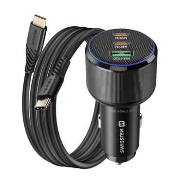 Caricatore per auto 2x USB-C PD 65W e 30W USB 3.0 QC 30W con cavo USB-C