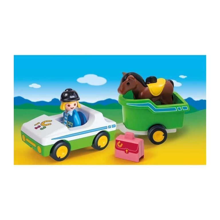 Playmobil 1.2.3 Cavalière avec voiture et remorque Neuf - vue 3