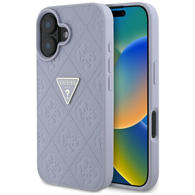 Guess Étui Hot Stamp 4G Pattern Triangle Metal Logo pour iPhone 16