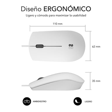 SUBBLIM SUBMO-B2BS002 Mouse da tavolo ambidestro ottico 1200 DPI USB Type-A