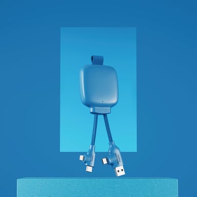 Câble Multi-Connecteurs USB 4 en 1 - Chargeur Universel et Batterie Externe 3000 mAh en Plastique Recyclé - Xoopar Gamma Lite Bleu