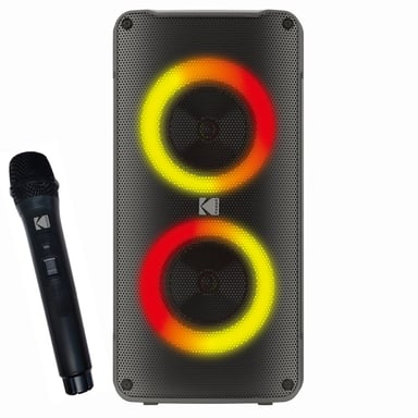 KODAK PRPS-1775 Enceinte Bluetooth Party portable 20W RMS, double woofer 4'', micro karaoké inclus, TWS stéréo, LED RGB, radio FM, USB/TF/AUX, batterie 3000 mAh, portée 10 m