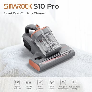 Limpiador Antiácaros Inteligente de Doble Copa Smarock S10 Pro – Aspiración 13KPa, Potencia 500W, Copa de Polvo 0.5L, Eliminación 99.9% de Ácaros – Enchufe EU