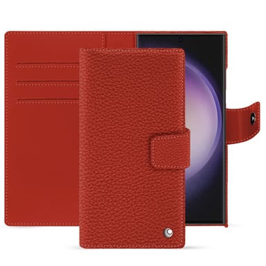Étui portefeuille cuir Samsung Galaxy S24 Ultra -  - Orange - Cuir grainé