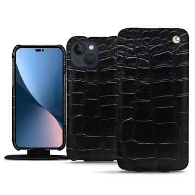 Housse cuir Apple iPhone 14 Plus - Rabat vertical - Crocodile nero ( Noir / Black) - NOREVE