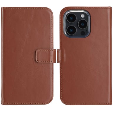 Selencia Étui portefeuille en cuir véritable pour Apple iPhone 16 Pro Max - Lichtbruin