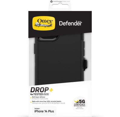 OtterBox Defender Coque pour iPhone 14 Plus, Antichoc, anti-chute, ultra-robuste, coque de protection, supporte 4x plus de chutes que la norme militaire, Noir