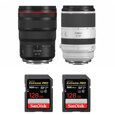 Objetivo Canon RF 24-70mm f/2,8L IS USM + Canon RF 70-200mm f/2,8L IS USM + 2 SanDisk 128GB Extreme PRO UHS-II + Ebook ''20 consejos para fotos que impactan''
