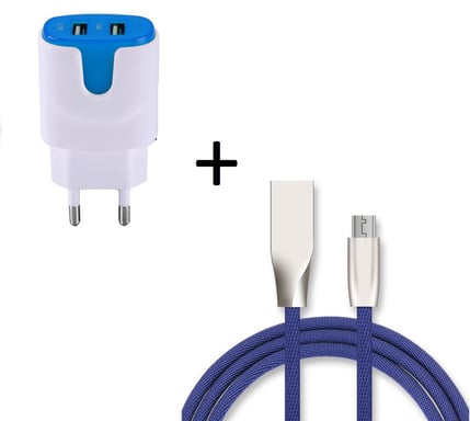 Pack Chargeur Micro USB pour Smartphone (Cable Fast Charge + Double Prise Secteur Couleur USB) Android
