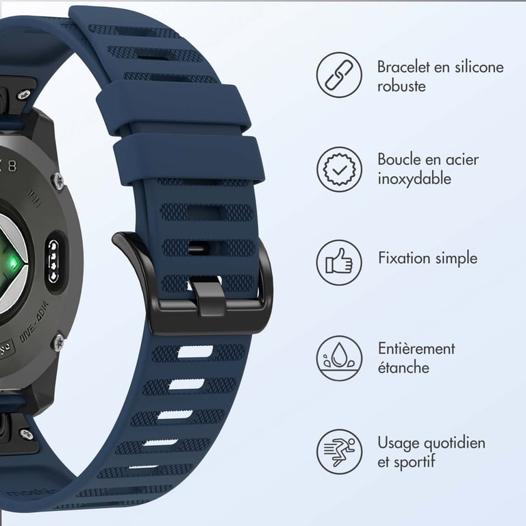 imoshion Bracelet QuickFit® Stripe en silicone - Connexion Garmin 22 mm - Bleu foncé - Neuf