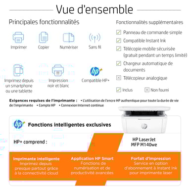 Impresora multifunción láser en blanco y negro HP LaserJet M140we - 6 meses de tinta instantánea incluida con HP+