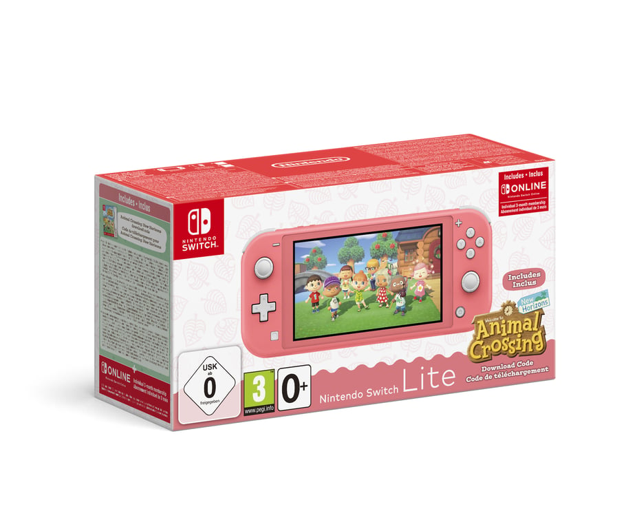 Pack Nintendo Switch Lite Corail + Animal Crossing New Horizons +  Abonnement 3 mois Individuel au service Nintendo Switch Online