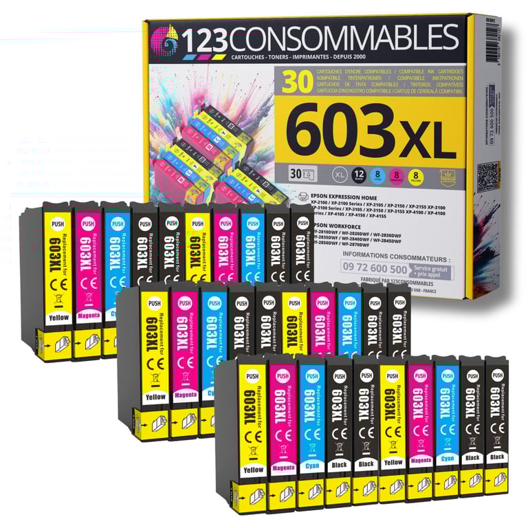 123CONSOMMABLES 603XL Pack 4 cartouches compatibles EPSON 603 Neuf - vue 6