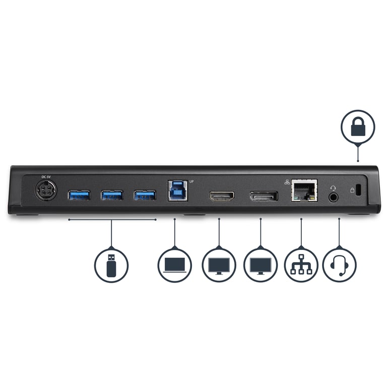 StarTech.com Station d'Accueil USB 3.0 Double Écran avec HDMI et DisplayPort 4K - USB 3.0 vers 4x USB-A, Ethernet, HDMI et DP - Station d'Accueil Universelle USB A pour PC pour Mac/Win - Neuf
