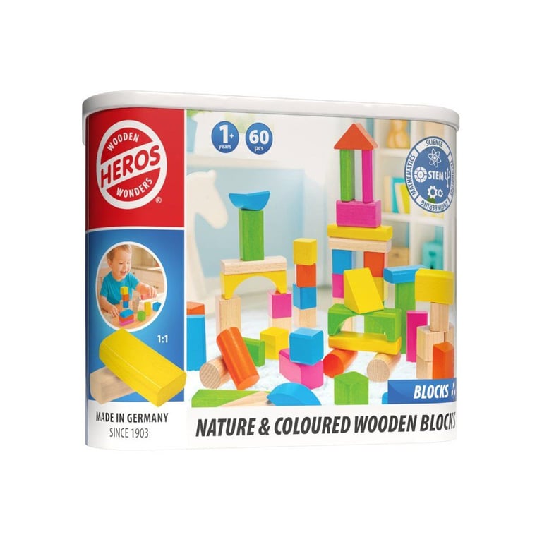 HEROS Blocs de construction en bois colorés 100 % certifié FSC® 60 pièces Dès - vue 3