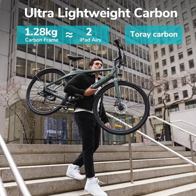 Bicicleta eléctrica urbana ultraligera Engwe MapFour N1 Air de 250 W y 700 x 38 C de fibra de carbono, 360 Wh, con sensor de par y batería de 36 V y 10 Ah