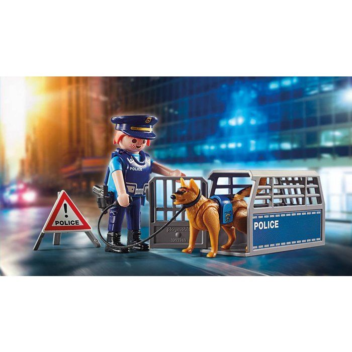 Playmobil 6878 Barrage de Police City Action Comprend Deux policiers avec Leur équipement Un Chien Une Cage Trois plots et des Accessoires Dès - vue 6